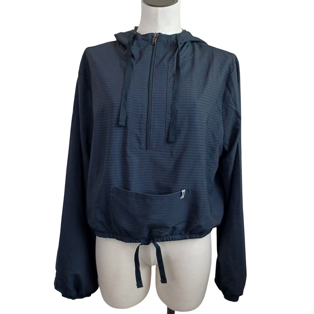Hurley Womens‎ Half Zip Hooded Windbreaker Jacket Black subtle Striped Size Med